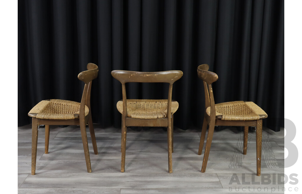 Set of Three Timber Framed Dining Chairs with Woven Rope Seats