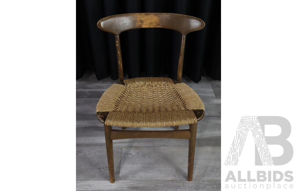 Set of Three Timber Framed Dining Chairs with Woven Rope Seats