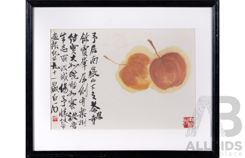 Qi Baishi, (Chinese, 1864-1957), Double Pears, Chinese Ink on Paper, 44 x 54 cm (frame)