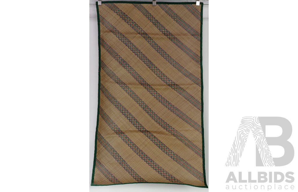 Vintage Traditional Woven Oceanic Mat with Sewn Fabric Edges