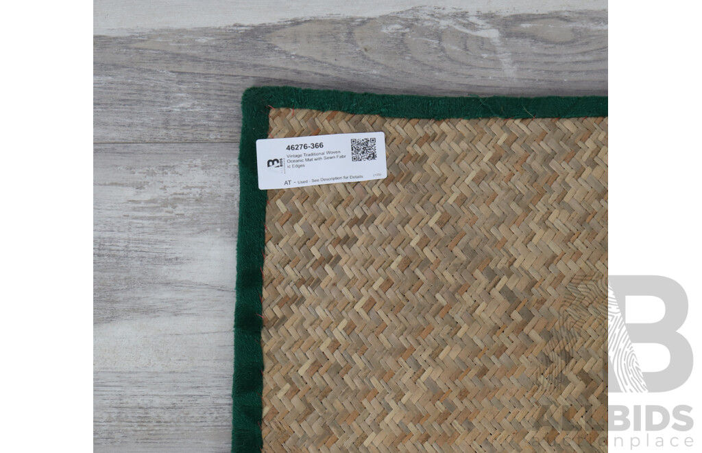 Vintage Traditional Woven Oceanic Mat with Sewn Fabric Edges