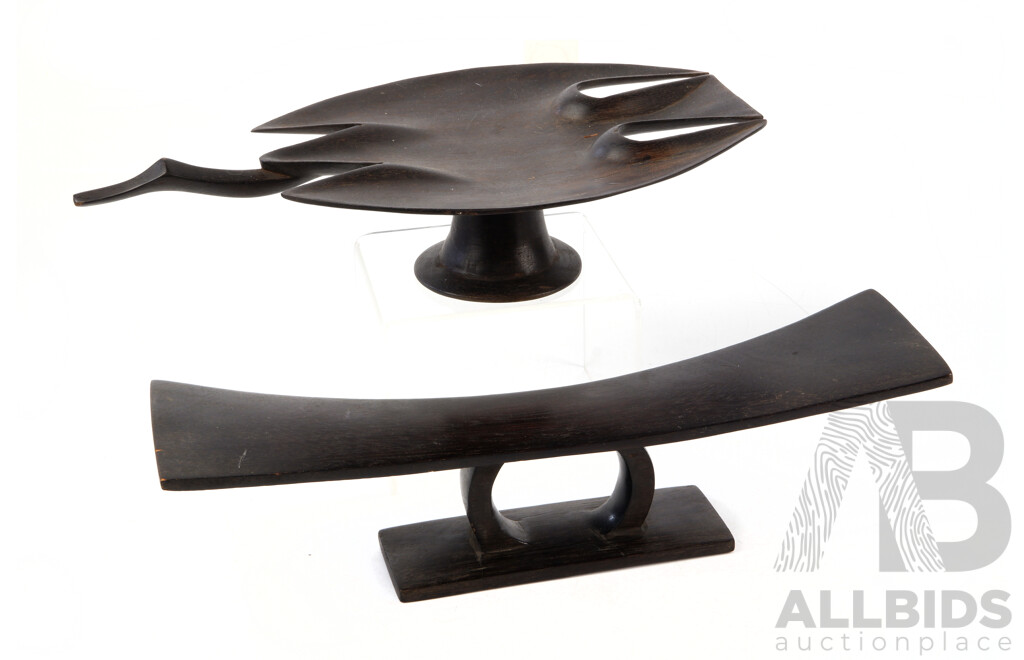 Fijian Wooden Neck Rest and Bird Form Dish