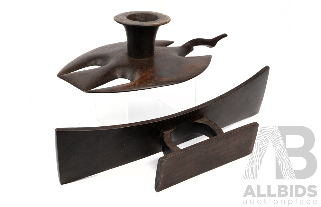 Fijian Wooden Neck Rest and Bird Form Dish