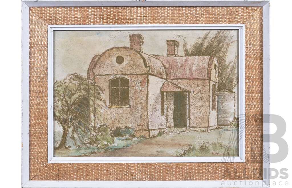 Barbara Powell (Born 1927), the First House - Goolwa, Watercolour and Pastel