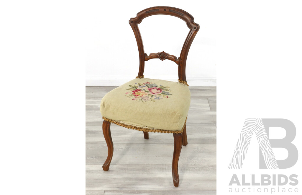 Late Nineteenth Century Mahogany Dining Chair with Needle Point Seat