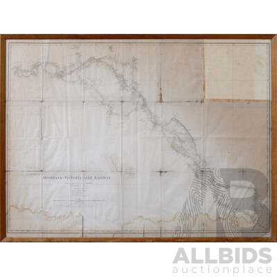 Vintage Map of Mombasa - Victoria Lake Railway, From The Map Published by Royal Geographical Society In Geographical Journal August 1893, 66 x 87 cm (frame)