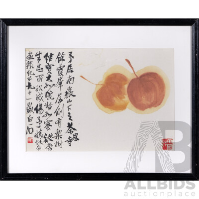 Qi Baishi, (Chinese, 1864-1957), Double Pears, Chinese Ink on Paper, 44 x 54 cm (frame)