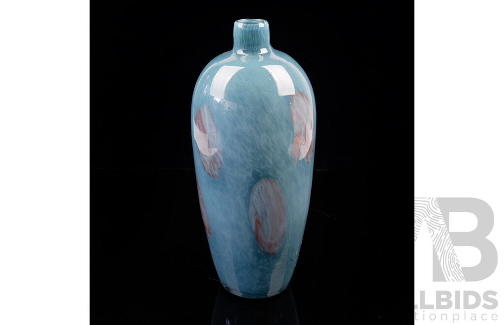 Hand Made Studio Art Glass Vase with Blue Mottled Finish