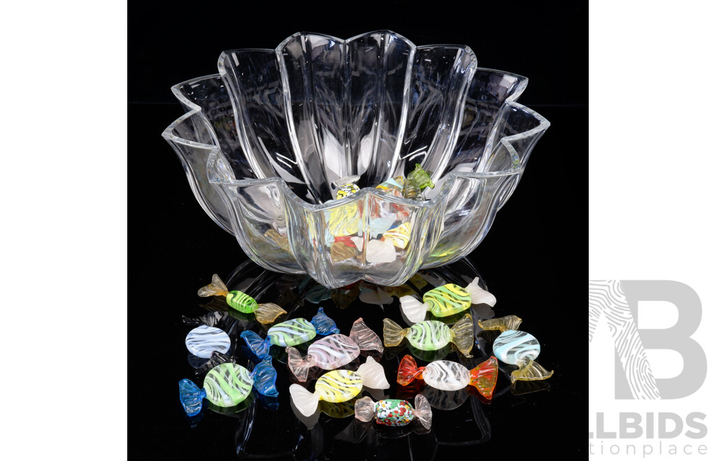 Star Form Crystal Bowl with Collection Murano Glass Sweets