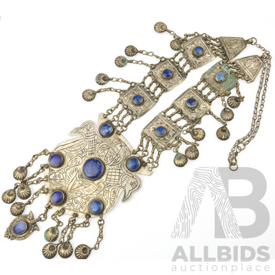 Large Vintage Middle Eastern Ceremonial Lapis Inlaid Necklace, 65cm