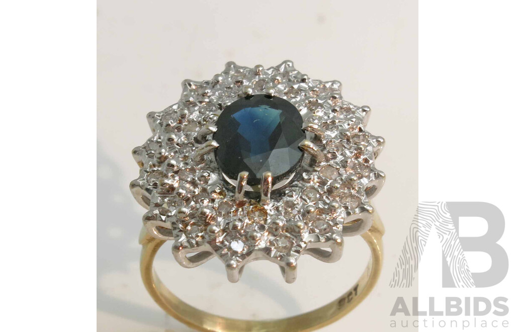 9ct Gold Two-Tone Sapphire & Diamond Ring