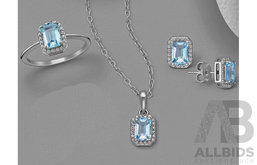 Sterling Silver Suite of Ring, Pendant and Earrings
