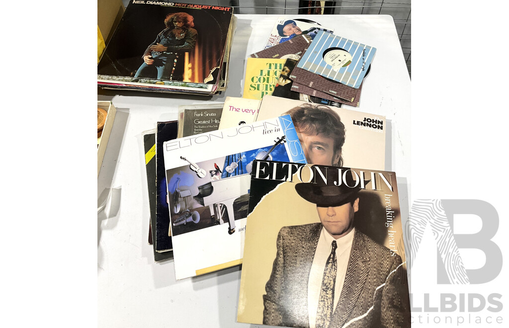 Collection Approx 30 Vinyl LP Records, Mostly Classic Rock and 1960s & 70s Releases Including Elton John, John Lennon and More