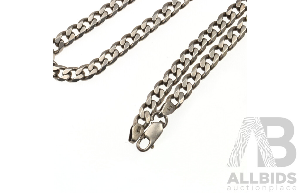 Heavy Sterling Silver Flat Curb Link Chain, 62cm, 47.42 Grams