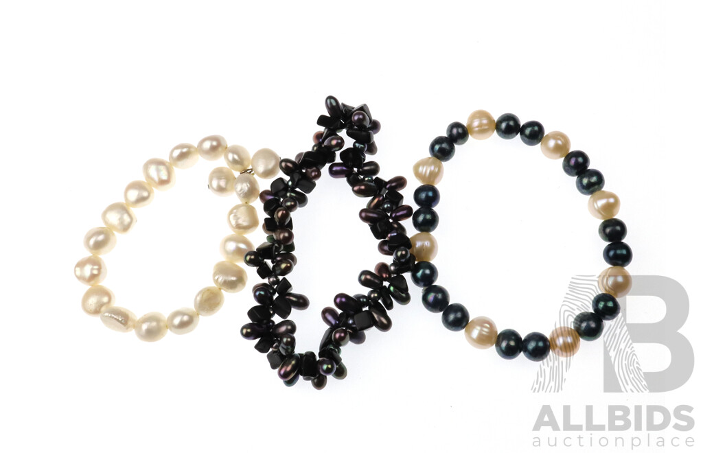 Freshwater Cultured Coloured Pearl Bracelets X 3