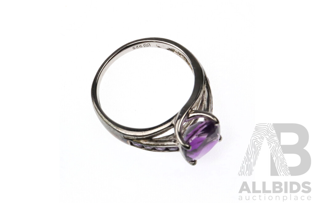Sterling Silver Amazonite Cabachon Ring (P) & Sterling Silver Amethyst Ring (N)