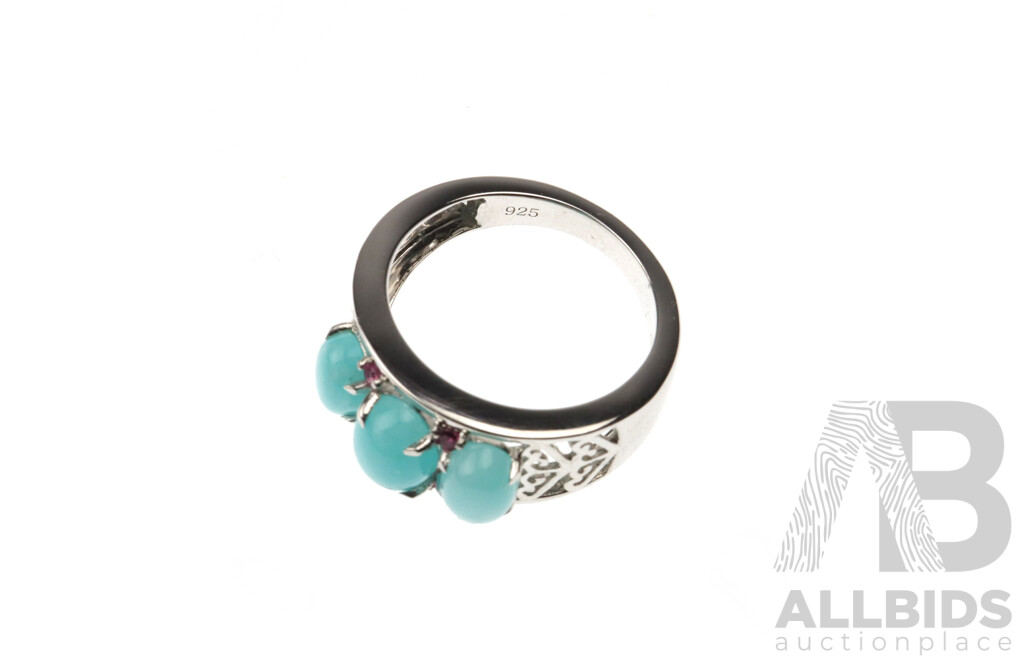 Sterling Silver Amazonite Cabachon Ring (P) & Sterling Silver Amethyst Ring (N)