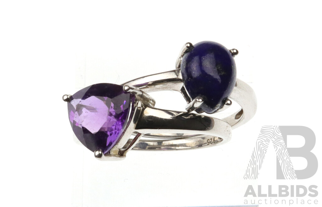Sterling Silver Amethyst Ring (P) & Sterling Silver Lapis Ring (O)