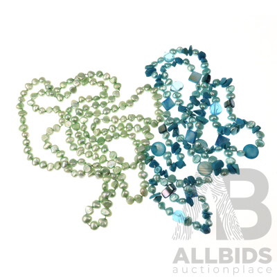Pretty Green Coloured Freshwater Cultured Baroque Pearl Strand & Turquoise Coloured Pearl Strand