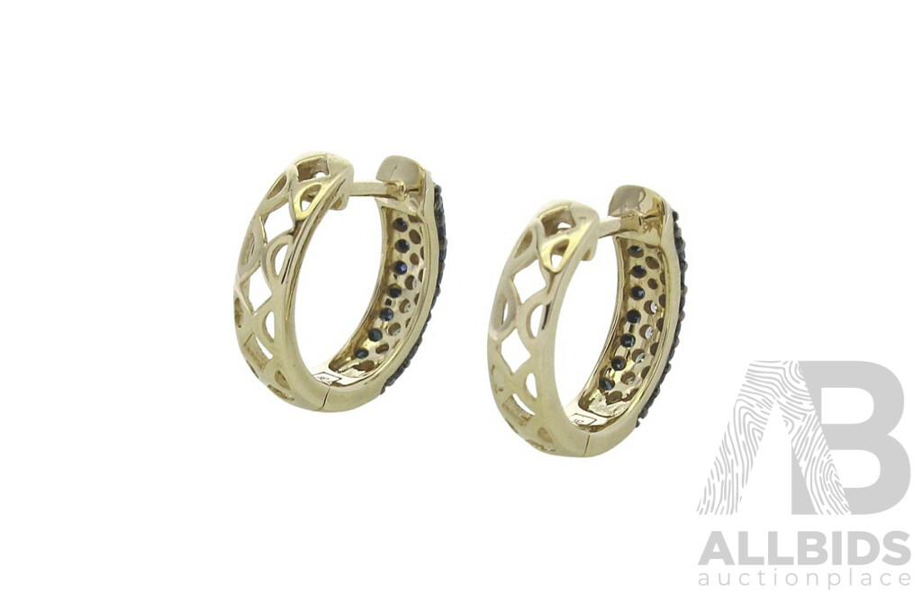 9ct YG Black & White Diamond Hoop Earrings, 14mm, 0.56ct, 2.49 Grams - NEW