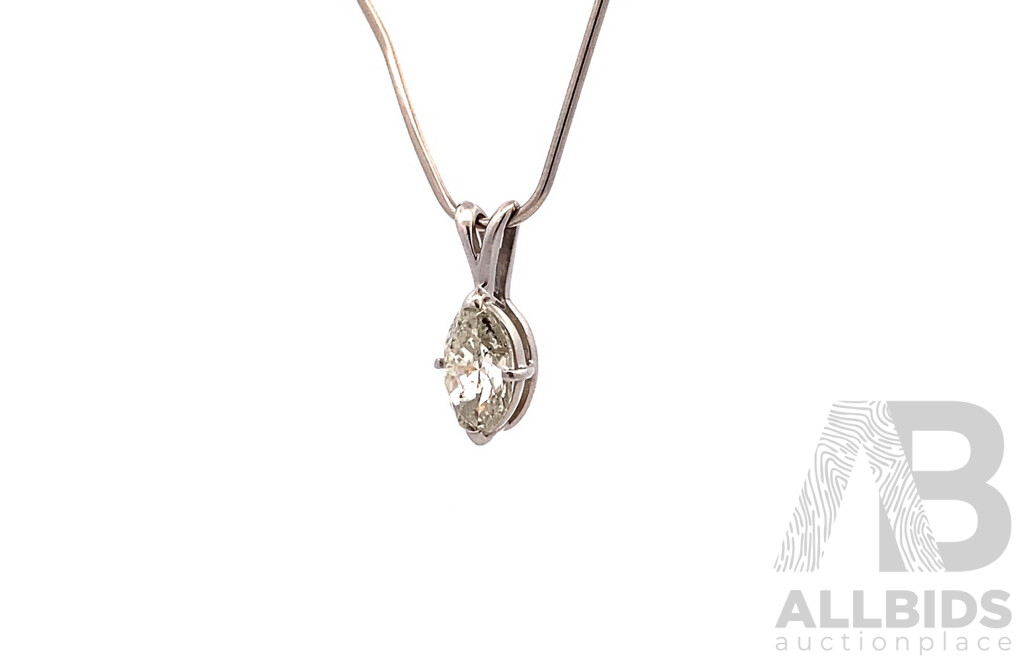 Platinum Solitaire Diamond Marquise Pendant, 1.28ct, 16.07mm, 1.25 Grams - NEW
