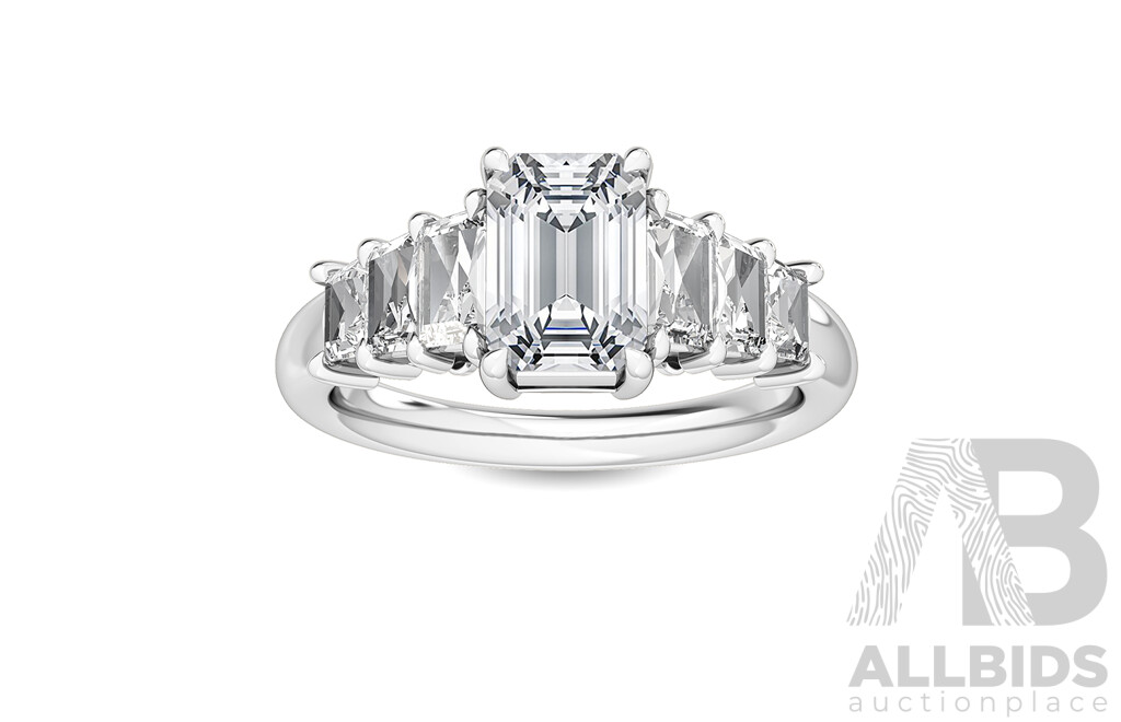 18ct White Gold Diamond Trilogy Ring, TDW 2.17ct, Size M 1/2, 4.06 Grams - NEW Direct From Wholesaler