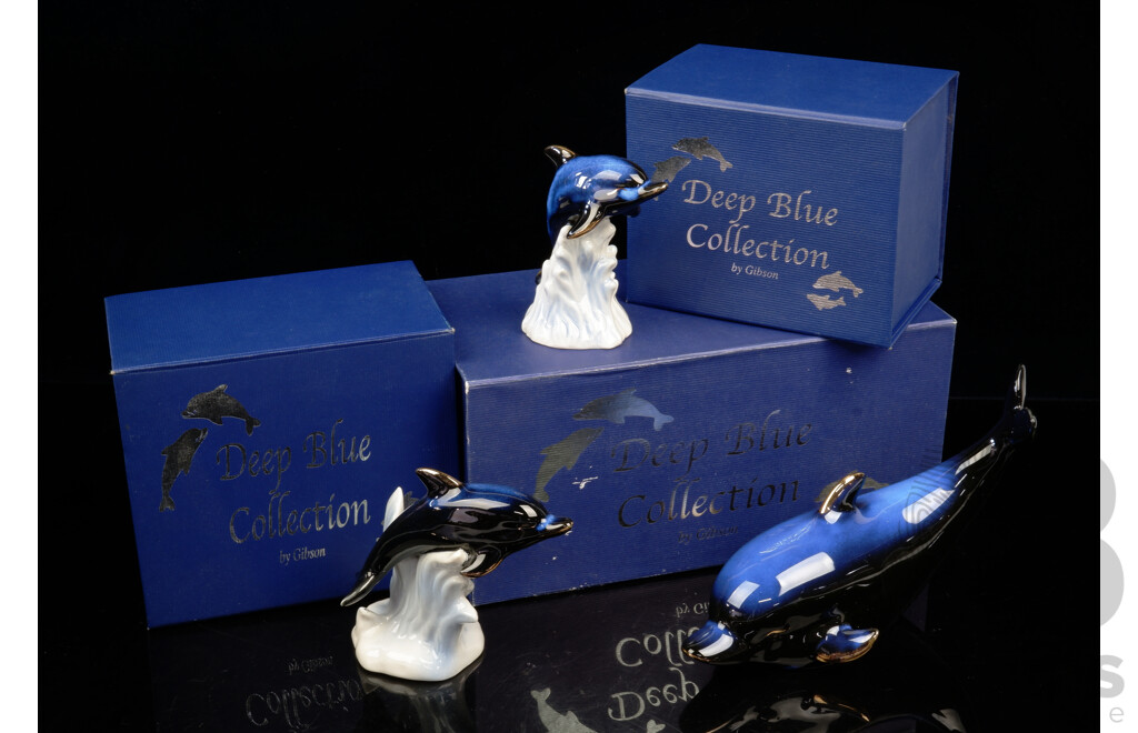 Collection Three Ceramic Marine Figures From the Deep Blue Collection by Gibson in Original Boxes