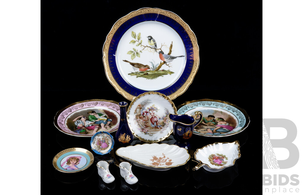 Collection 13 Pieces Limoges Porcelain Including Display Plates, Scallop Form Dish and More