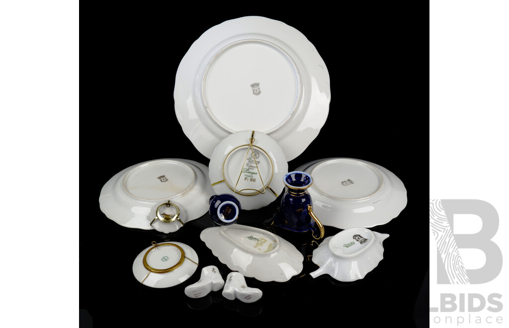 Collection 13 Pieces Limoges Porcelain Including Display Plates, Scallop Form Dish and More