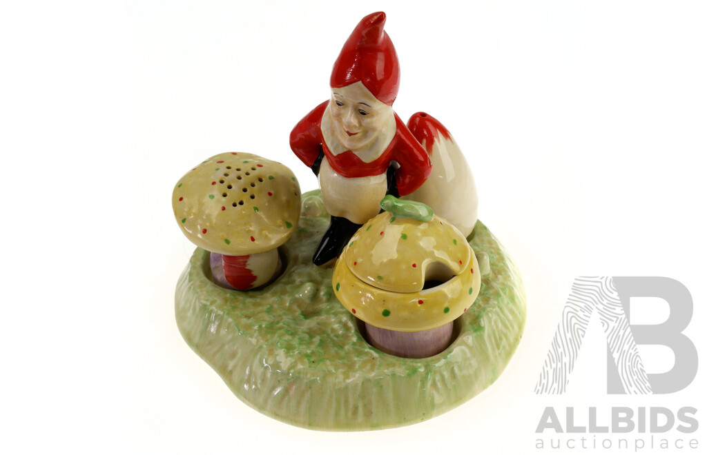 Vintage Crown Devon Porcelain Gnome Themed Cruet Set