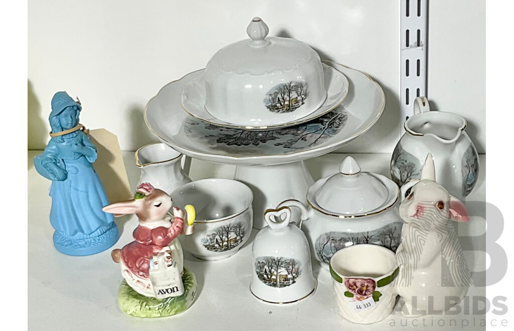 Quantity of Avon Collectibles Including Porcelain Items Including a Cake Stand, Sugar Bowl and Creamer and More Made by Crown Bavaria, Germany and More