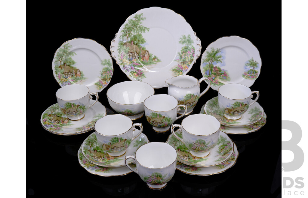 Vintage English Roslyn Fine Bone China 19 Piece Tea Service in Wayside Pattern