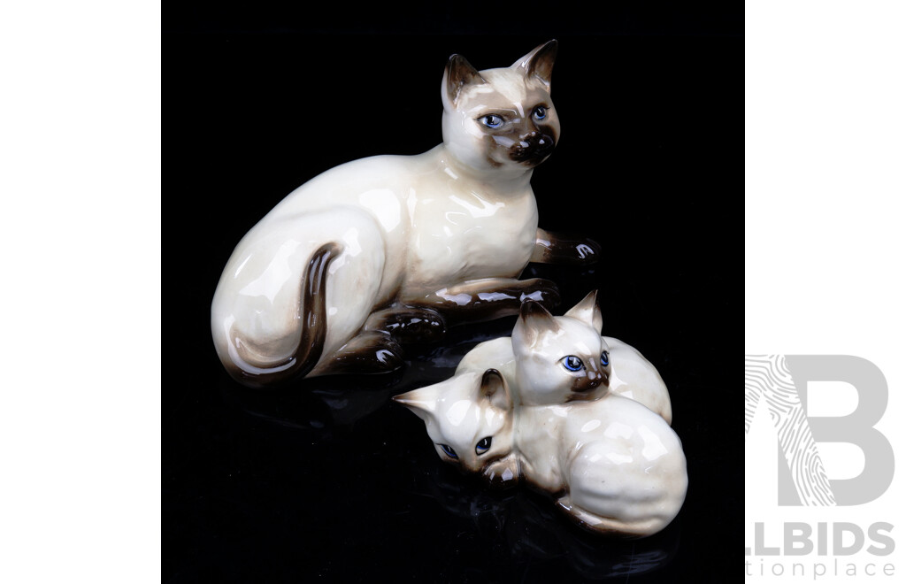 Two Vintage Beswick Porcelain Siamese Cat Figures
