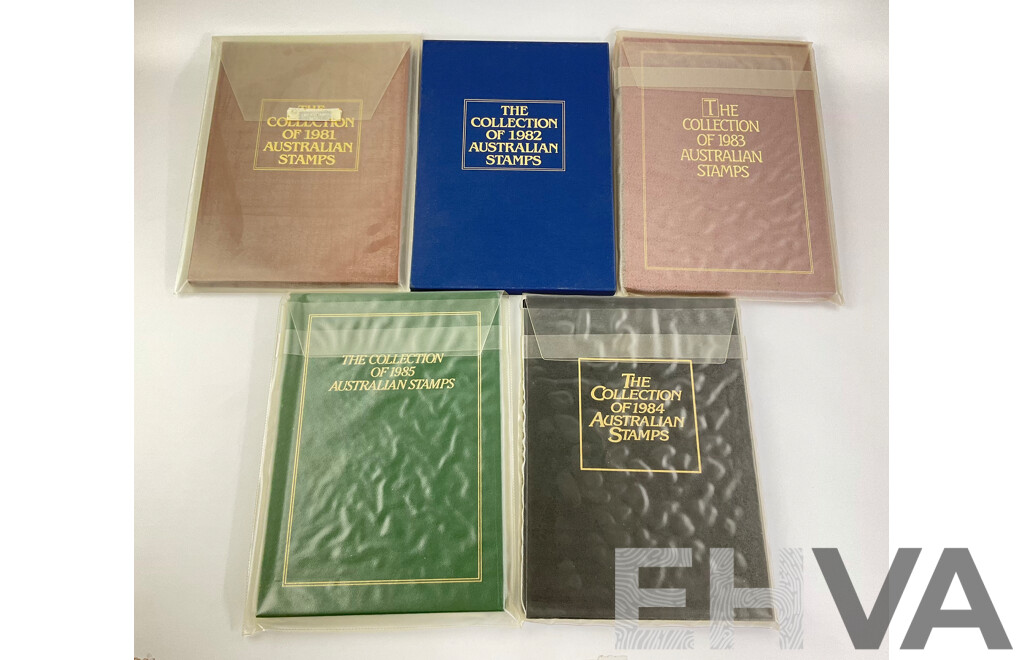 Australian 'The Collection' Annual Stamp Albums, Consecutive 1981 to 1985 - Face Value $100