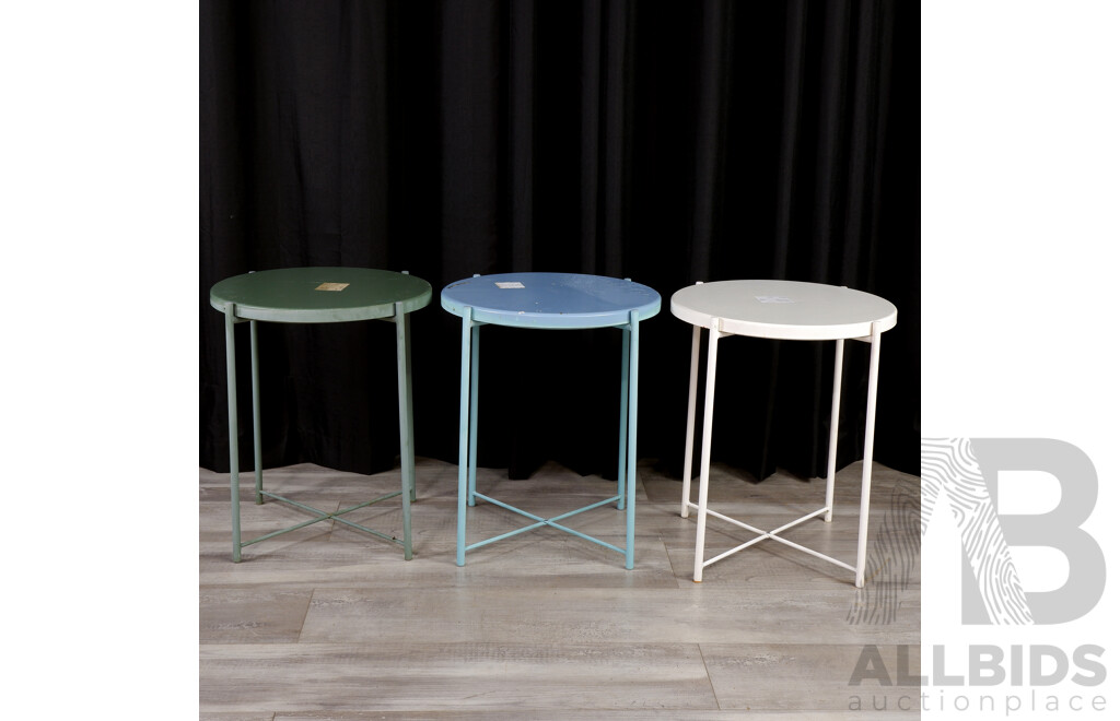 Set of Three Metal Outdoor Tables with Removable Tops