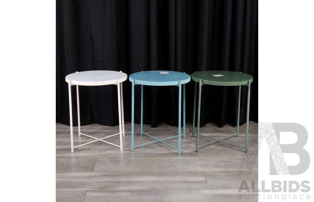 Set of Three Metal Outdoor Tables with Removable Tops