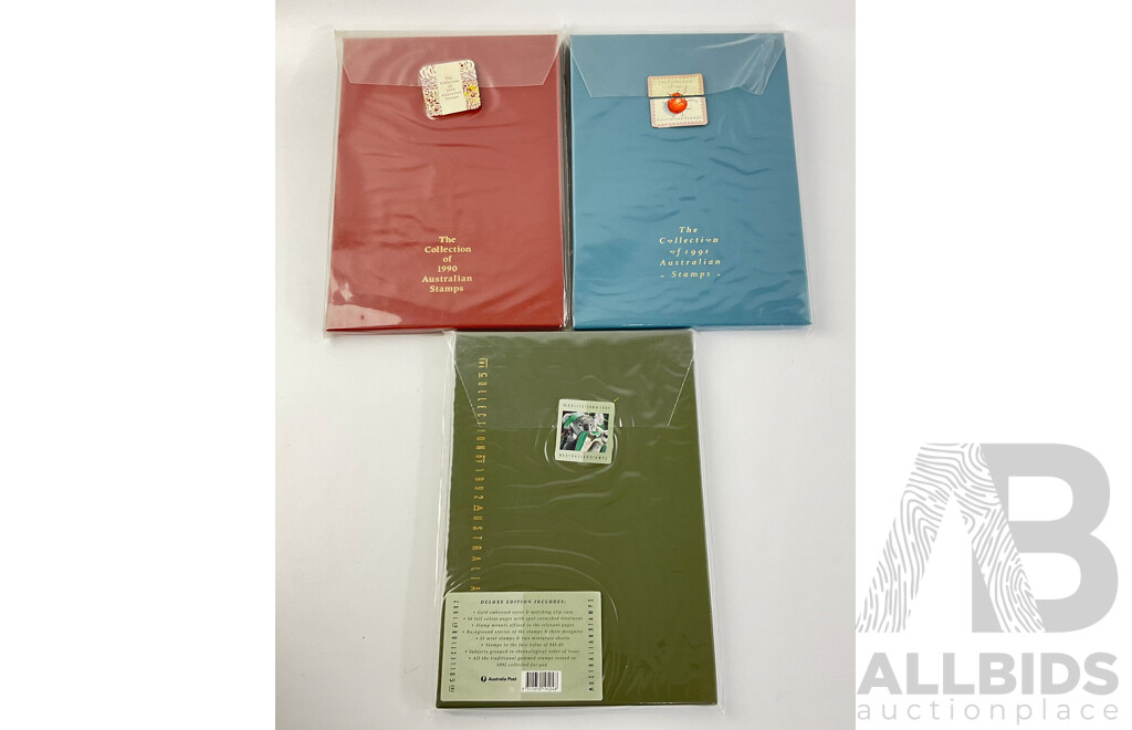 Australian 'The Collection' Stamp Albums, Years 1990, 91, 92, Face Value Over $110