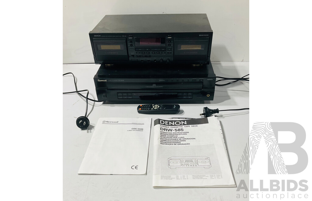 Sherwood CDC-5506 5 Disk CD Changer and Denon Stereo Cassette Tape Deck DRW-585