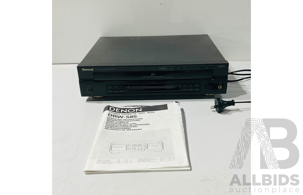 Sherwood CDC-5506 5 Disk CD Changer and Denon Stereo Cassette Tape Deck DRW-585