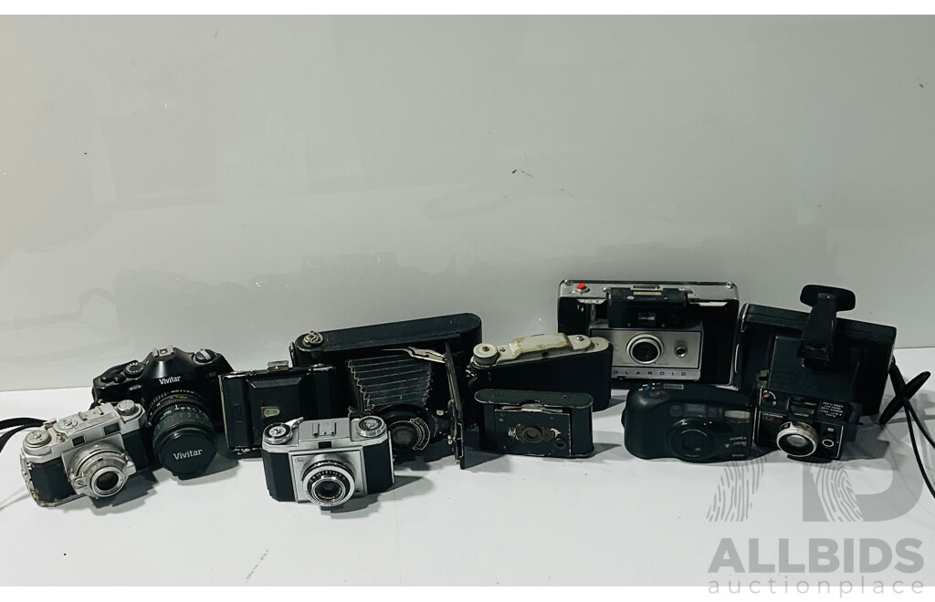 Large Collection of Vintage Cameras Including Eastman Pocket Kodak, Polaroid Colour Pack 82, Yashica EZS Zoom70 and Much More