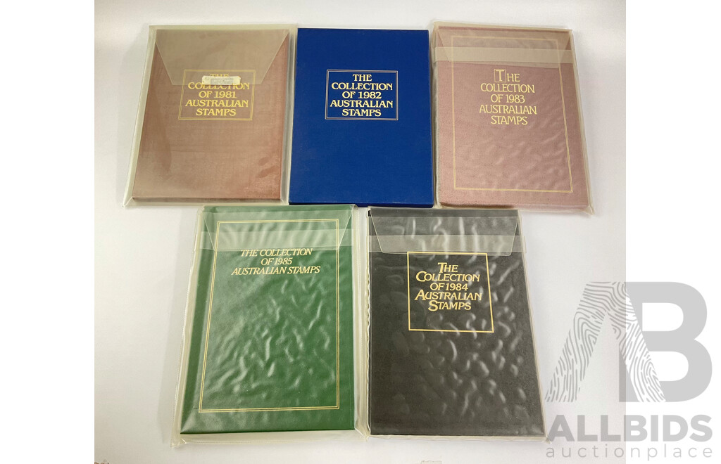 Australian 'The Collection' Annual Stamp Albums, Consecutive 1981 to 1985 - Face Value $100