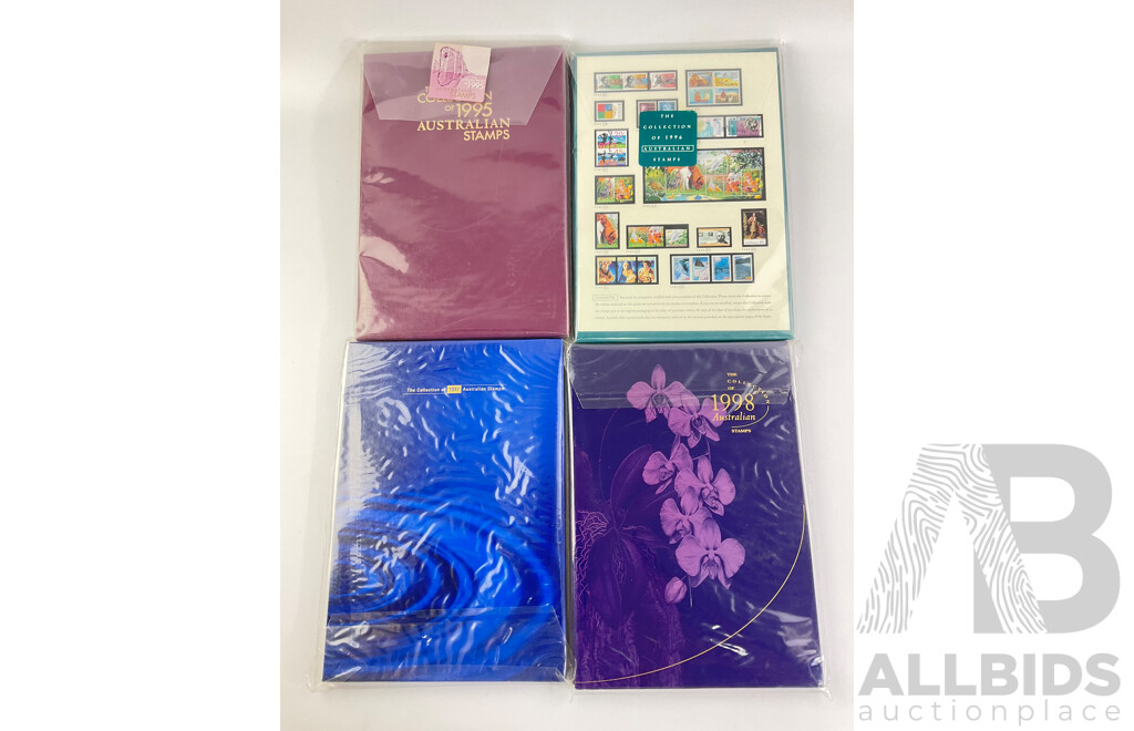 Australian 'The Collection' Annual Stamp Albums, Consecutive 1995 to 1998 - Face Value $179