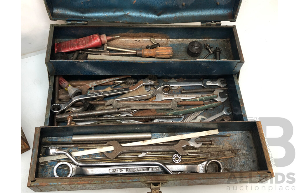 3 Vintage Metal Tool Boxes Contains, Spanners, Files, Screwdrivers and More