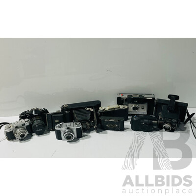 Large Collection of Vintage Cameras Including Eastman Pocket Kodak, Polaroid Colour Pack 82, Yashica EZS Zoom70 and Much More