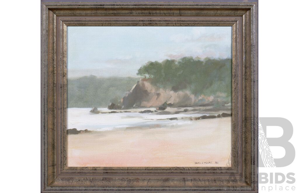 David Q. Moore, Coastal Scene 1980, Oil on Canvas on Board