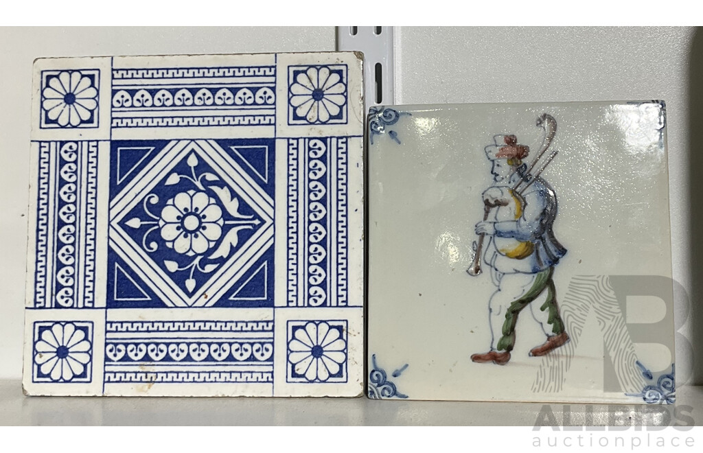 Pair of Hand Decorated Felt Backed Tiles