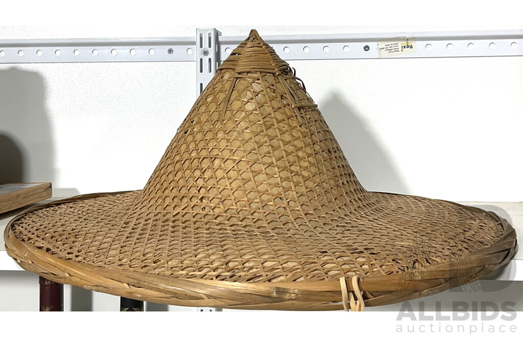 Vintage Bamboo Wicker Conical Rice Paddy Hat From Vietnam