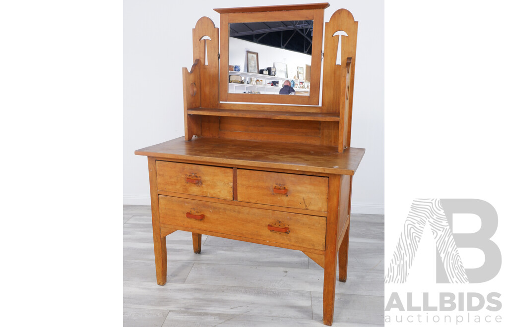 Antique Arts and Craft Pine Dressing Table
