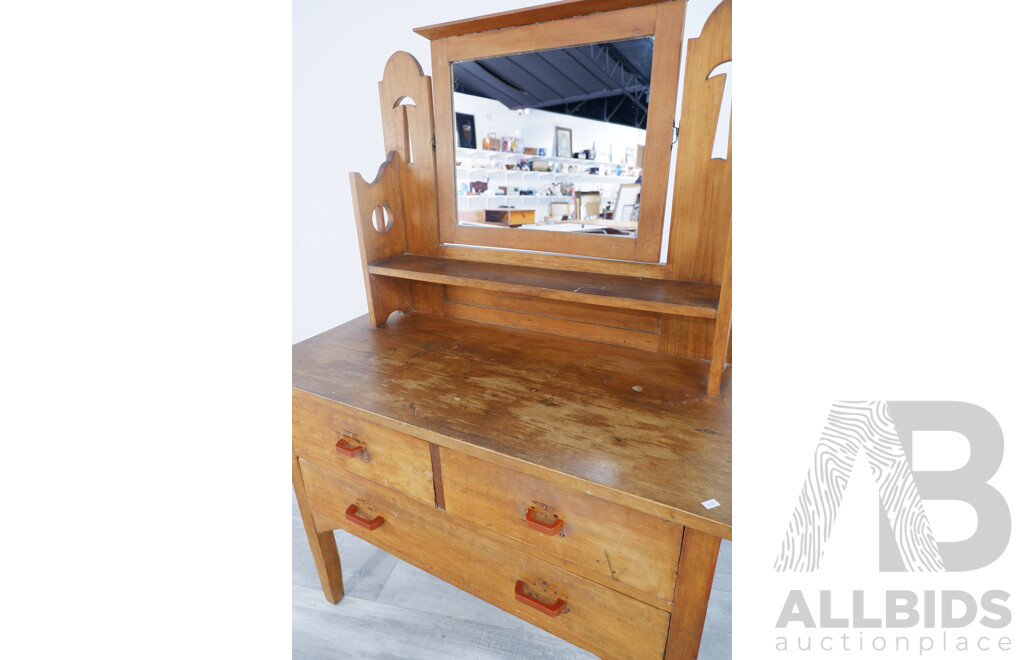 Antique Arts and Craft Pine Dressing Table