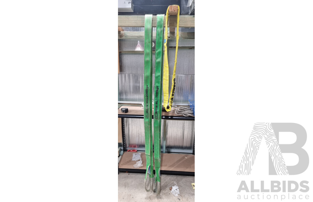 Heavy Duty 2000kgs x 2 Flat Sling Straps, A 3000kgs Lifting Sling and Pair of Ropes